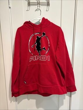 And1 Red Hoodie with Black Basketball Silhouette Logo